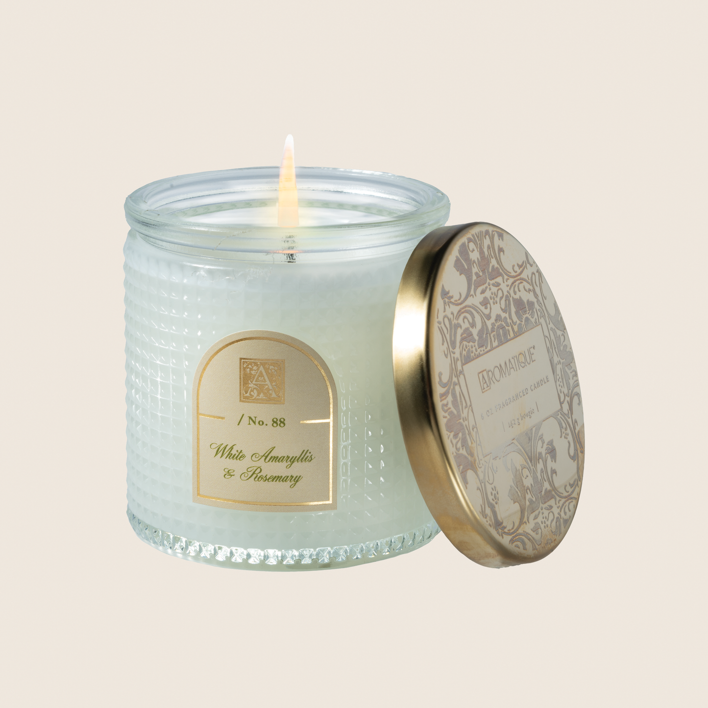 NEW! White Amaryllis & Rosemary - Textured Glass Candle